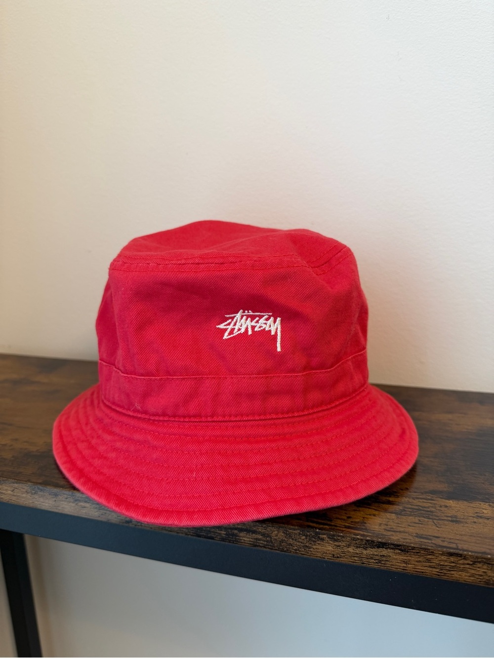 Stüssy Red Bucket Hat with White Logo